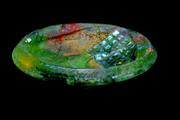 Kiln formed glass bowl titled Froggie Went a Courtin'